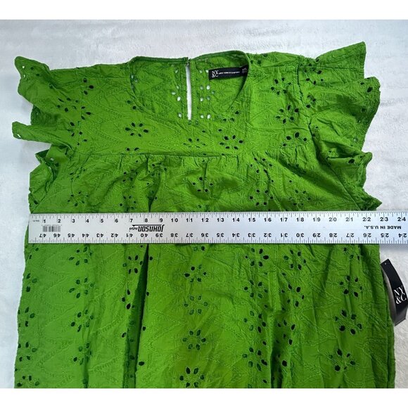 New York & Company Womens Green Ruffle-Sleeve Eyelet Shift Dress XXL Lined New - Picture 7 of 10